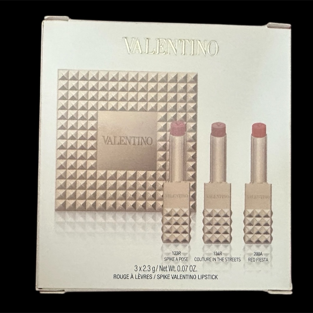 Valentino Spike clutch and full size Lipstick Trio - NIB authentic guaranteed